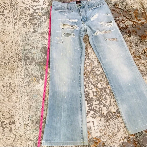 Von Dutch Light Blue Distressed Flare Jeans - Picture 9 of 16